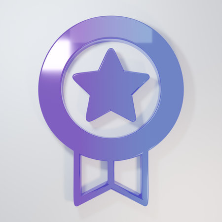 Purple-blue Game rating with medal icon isolated on gray background. Level results for game. Minimalism concept. 3D render illustration.の写真素材