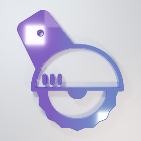 Purple-blue circular saw with steel toothed disc icon isolated on gray background. Electric hand tool for cutting wood or metal. Minimalism concept. 3D render illustration.の写真素材