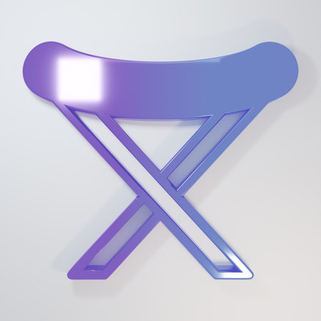 Purple-blue portable folding chair icon isolated on gray background. Rest and relax equipment. Fishing seat Minimalism concept. 3D render illustration.の写真素材