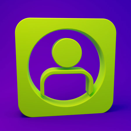 Green Create account screen icon isolated on purple-blue background. Minimalism concept. 3D render illustration.の写真素材