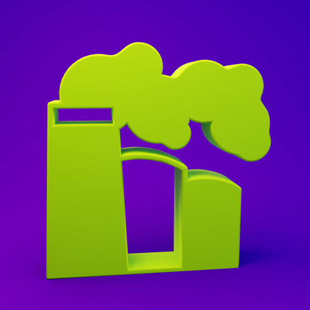 Green Oil and gas industrial factory building icon isolated on purple-blue background. Minimalism concept. 3D render illustration.の写真素材