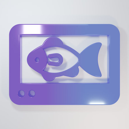 Purple-blue Fish finder echo sounder icon isolated on gray background. Electronic equipment for fishing. Minimalism concept. 3D render illustration.の写真素材