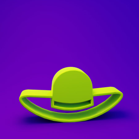 Green women hat icon isolated on purple-blue background. Minimalism concept. 3D render illustration.の写真素材
