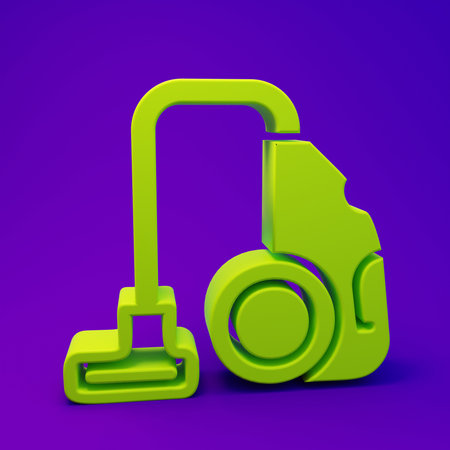 Green Vacuum cleaner icon isolated on purple-blue background. Minimalism concept. 3D render illustration.の写真素材