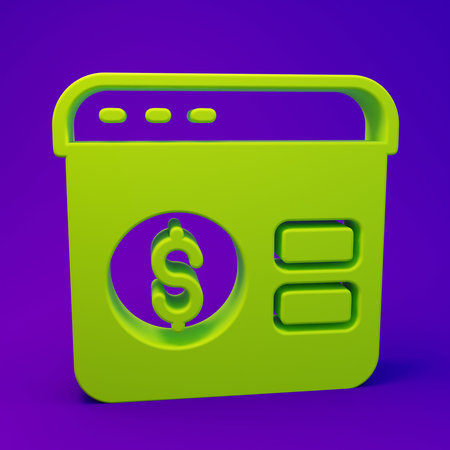 Green Online poker table game icon isolated on purple-blue background. Minimalism concept. 3D render...