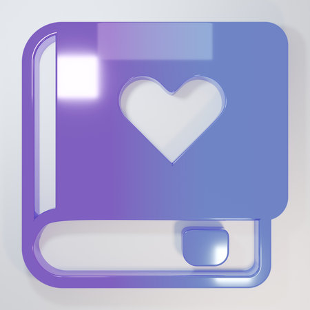 Purple-blue Romance book icon isolated on gray background. Minimalism concept. 3D render illustration.の写真素材