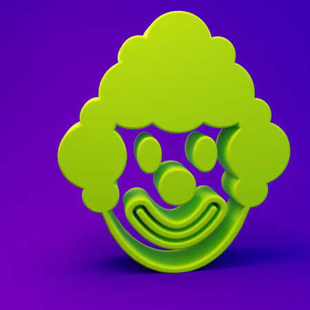 Green Clown head icon isolated on purple-blue background. Minimalism concept. 3D render...