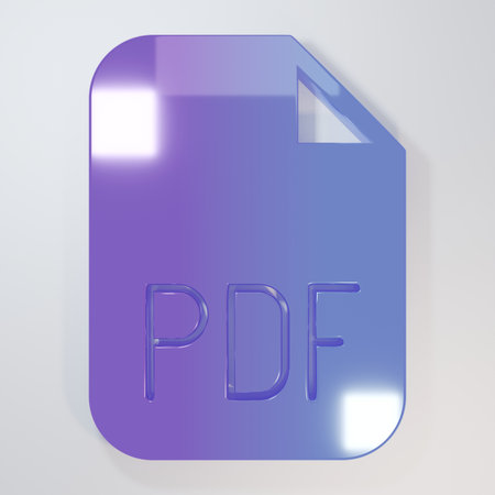 Purple-blue PDF file document. Download pdf button icon isolated on gray background. PDF file...