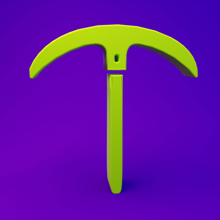 Green Pickaxe icon isolated on purple-blue background. Minimalism concept. 3D render illustration.