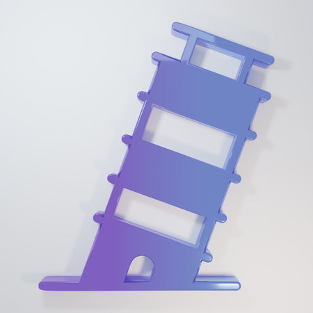 Purple-blue Leaning tower in Pisa icon isolated on gray background. Italy symbol. Minimalism...