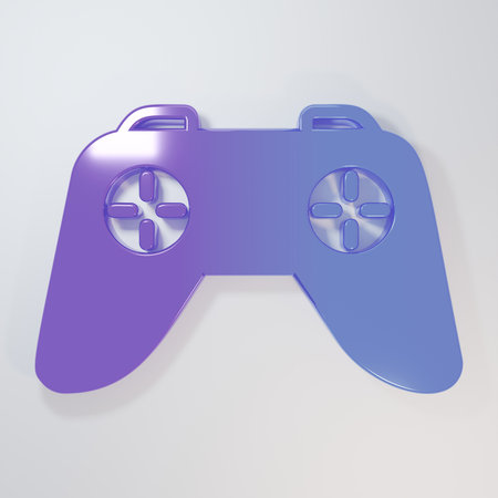Purple-blue Game controller or joystick for game console icon isolated on gray background....