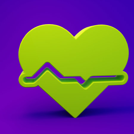 Green Heart rate icon isolated on purple-blue background. Heartbeat sign. Heart pulse icon....