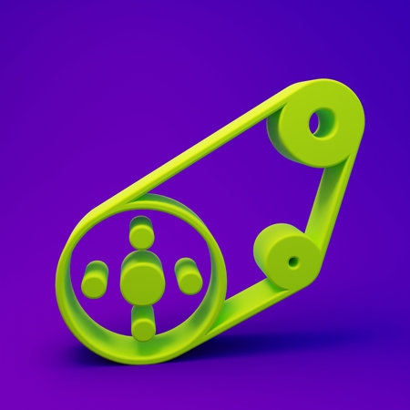 Green Timing belt kit icon isolated on purple-blue background. Minimalism concept. 3D render...