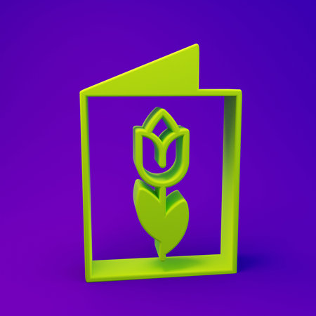 Green Greeting card with 8 March icon isolated on purple-blue background. International Happy...