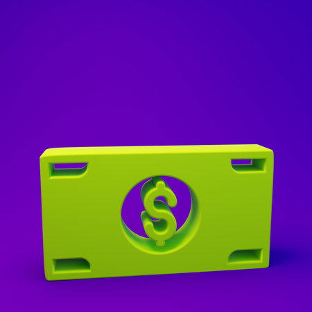 Green Stacks paper money cash icon isolated on purple-blue background. Money banknotes stacks. Bill...