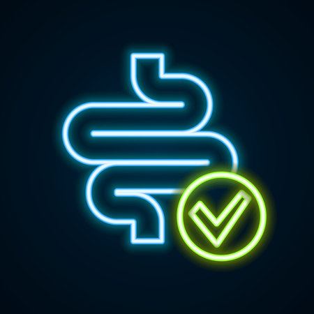 Glowing neon line Intestines icon isolated on isolated on black background. Human body internal organs. Colorful outline concept. Vector.のイラスト素材