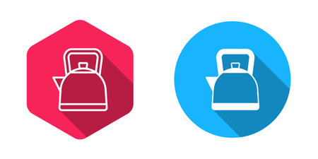 Filled and outline Kettle with handle icon isolated with long shadow background. Teapot icon. Vector.のイラスト素材
