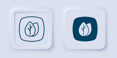 Filled and outline Leaf icon isolated on gray background. Leaves sign. Fresh natural product symbol. Square button. Vector.のイラスト素材