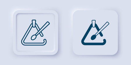 Filled and outline Triangle musical instrument icon isolated on gray background. Square button. Vector.のイラスト素材