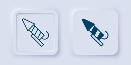 Filled and outline Firework rocket icon isolated on gray background. Concept of fun party. Explosive pyrotechnic symbol. Square button. Vector.のイラスト素材
