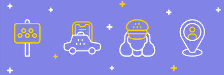 Set line Taxi client driver mobile app and Road sign for taxi stand icon. Vector.