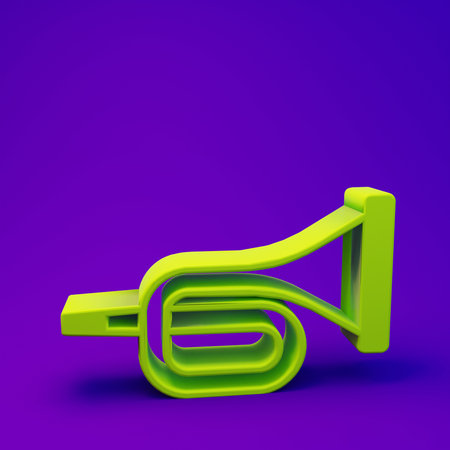 Green Musical instrument trumpet icon isolated on purple-blue background. Minimalism concept. 3D render illustration.の写真素材