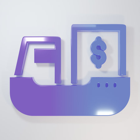 Purple-blue Cargo ship with boxes delivery service icon isolated on gray background. Delivery, transportation. Freighter with parcels, boxes, goods. Minimalism concept. 3D render illustration.の写真素材