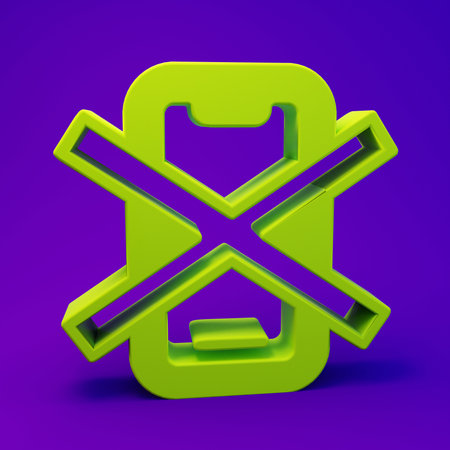 Green No cell phone icon isolated on purple-blue background. No talking and calling sign. Cell prohibition. Minimalism concept. 3D render illustration.の写真素材