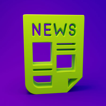 Green News icon isolated on purple-blue background. Newspaper sign. Mass media symbol. Minimalism concept. 3D render illustration.の写真素材