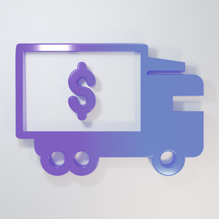 Purple-blue Armored truck icon isolated on gray background. Minimalism concept. 3D render illustration.の写真素材