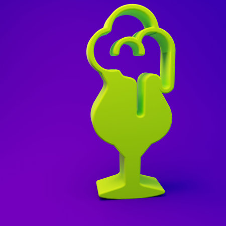 Green Glass of beer icon isolated on purple-blue background. Minimalism concept. 3D render illustration.の写真素材