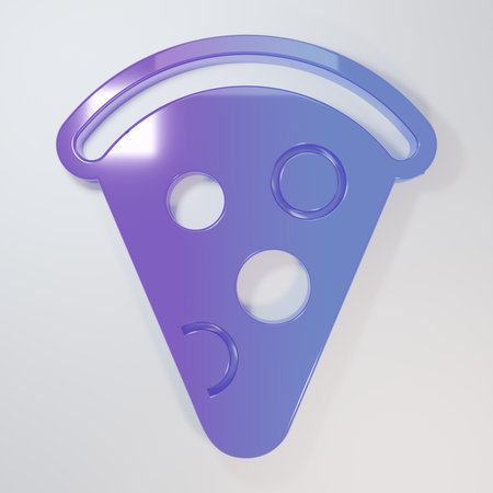 Purple-blue Slice of pizza icon isolated on gray background. Fast food menu. Minimalism concept. 3D render illustration.の写真素材