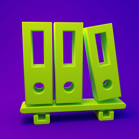 Green Office folders with papers and documents icon isolated on purple-blue background. Office...