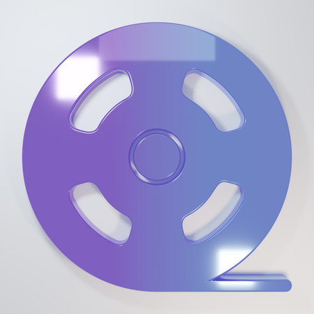 Purple-blue Film reel icon isolated on gray background. Minimalism concept. 3D render illustration.の写真素材