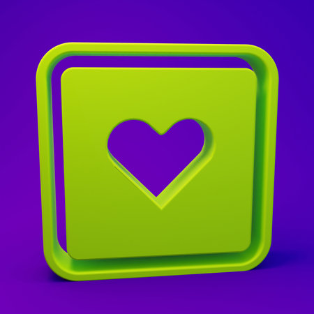 Green Like heart icon isolated on purple-blue background. Counter Notification Icon. Minimalism concept. 3D render illustration.の写真素材