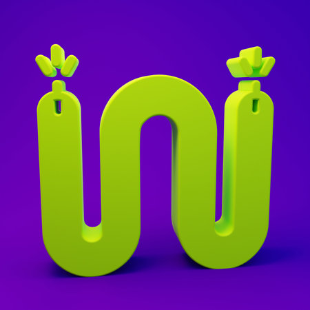 Green cable icon isolated on purple-blue background. Electrical wire. Minimalism concept. 3D render illustration.の写真素材