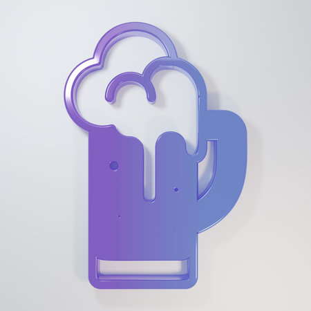 Purple-blue Glass of beer icon isolated on gray background. Minimalism concept. 3D render illustration.の写真素材