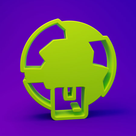 Green shipping icon isolated on purple-blue background. Minimalism concept. 3D render illustration.の写真素材