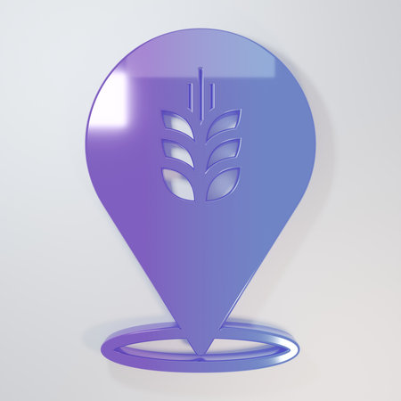 Purple-blue Cereals set with rice, wheat, corn, oats, rye, barley icon isolated on gray background. Ears of wheat symbols. Minimalism concept. 3D render illustration.の写真素材