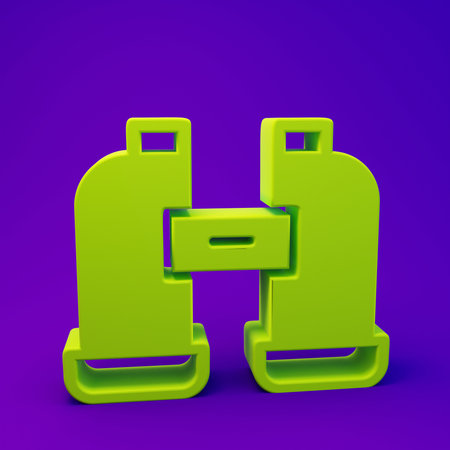 Green Binoculars icon isolated on purple-blue background. Find software sign. Minimalism concept. 3D render illustration.の写真素材
