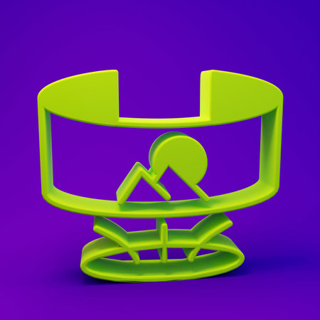 Green 360 degree view icon isolated on purple-blue background. Virtual reality. Angle 360 degree camera. Panorama photo. Minimalism concept. 3D render illustration.の写真素材