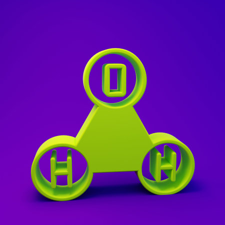 Green icon isolated on purple-blue background. Minimalism concept. 3D render illustration.の写真素材