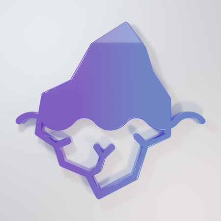 Purple-blue Iceberg icon isolated on gray background. Minimalism concept. 3D render illustration.の写真素材