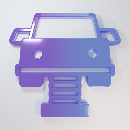 Purple-blue Swing car on the playground icon isolated on gray background. Children's carousel with car. Amusement icon. Minimalism concept. 3D render illustration.の写真素材