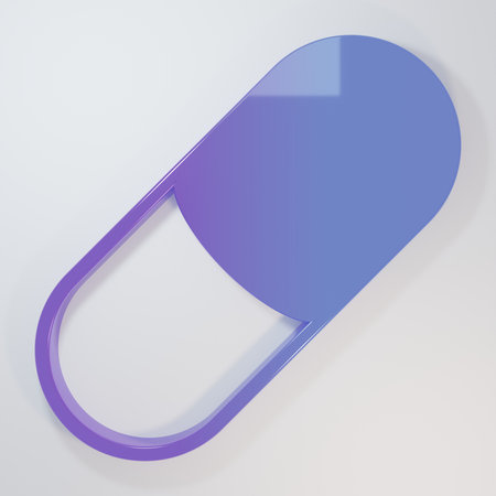 Purple-blue Sleeping pill icon isolated on gray background. Minimalism concept. 3D render illustration.の写真素材