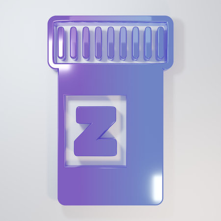 Purple-blue pill icon isolated on gray background. Minimalism concept. 3D render illustration.の写真素材