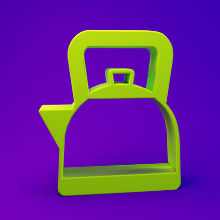 Green Kettle with handle icon isolated on purple-blue background. Teapot icon. Minimalism concept. 3D render illustration.の写真素材