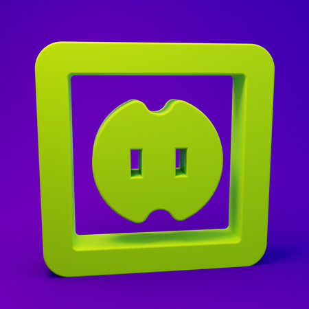 Green Electrical outlet icon isolated on purple-blue background. Power socket Rosette symbol. Minimalism concept. 3D render illustration.の写真素材
