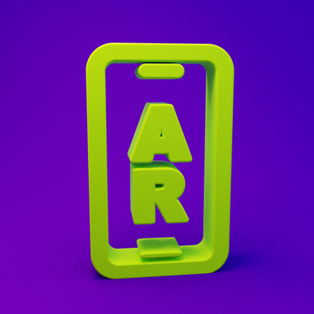 Green Augmented reality AR icon isolated on purple-blue background. Virtual futuristic wearable devices. Minimalism concept. 3D render illustration.の写真素材
