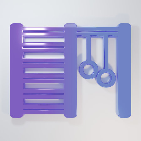 Purple-blue Wooden Swedish wall icon isolated on gray background. Swedish stairs Minimalism concept. 3D render illustration.の写真素材